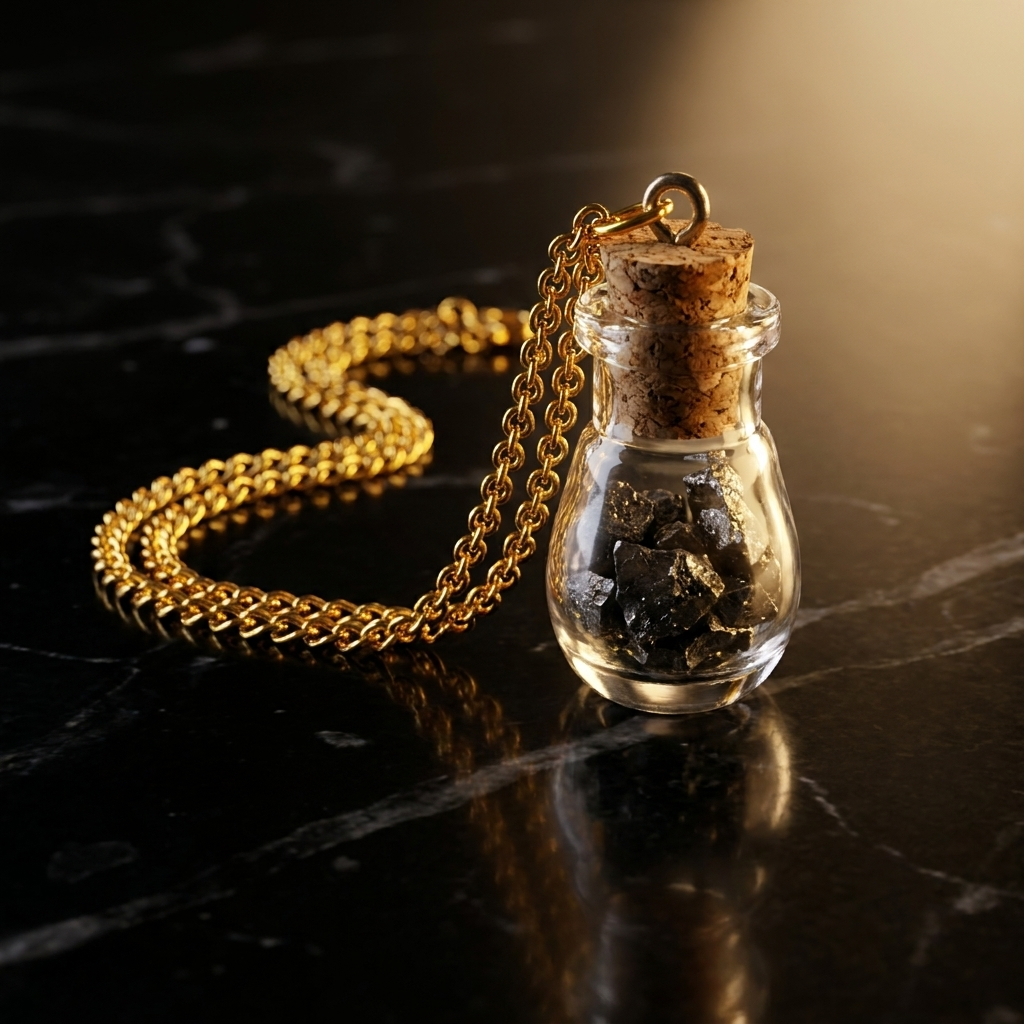 Āgāya Rasam gold — macro on black marble