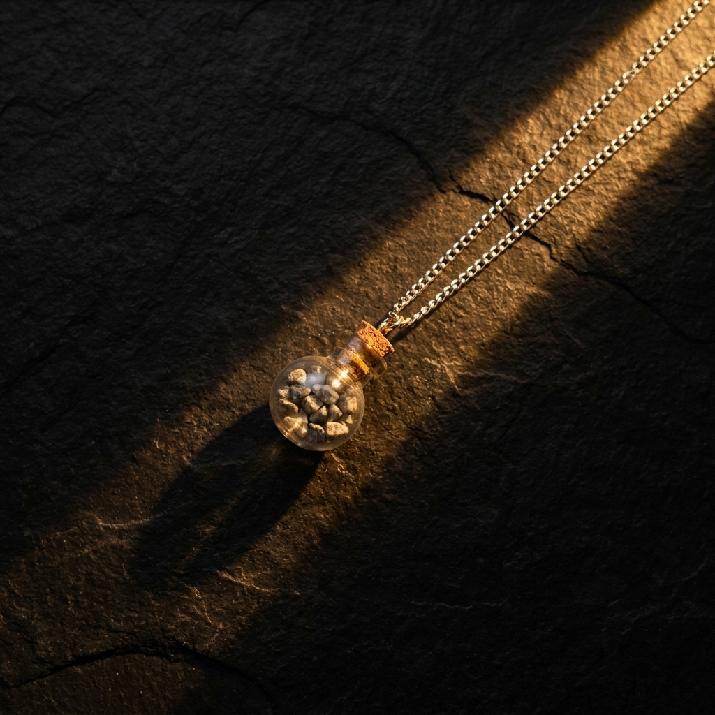 Anandham silver — flat lay on black stone with golden light streak